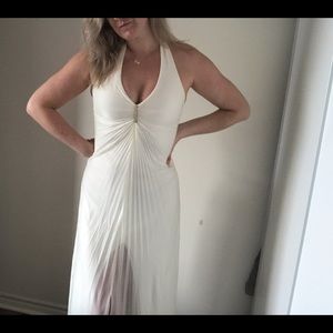 White High Cut Gown with Jewel Neckline & Halter